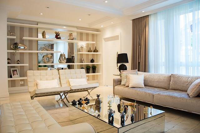 modern Scandinavian living room with warm wood tones and soft lighting